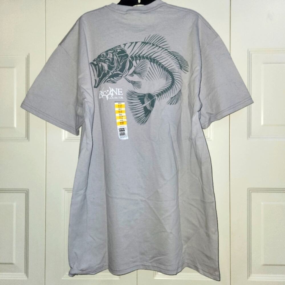 Bone Collector Gray Fish Graphic Cotton T-Shirt XL